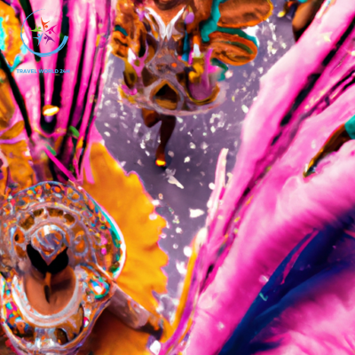 An image capturing the vibrant chaos of Rio de Janeiro's Carnival, with samba dancers adorned in sequined costumes, feathers floating in the air, and pulsating rhythms, engulfing the streets in a riot of colors