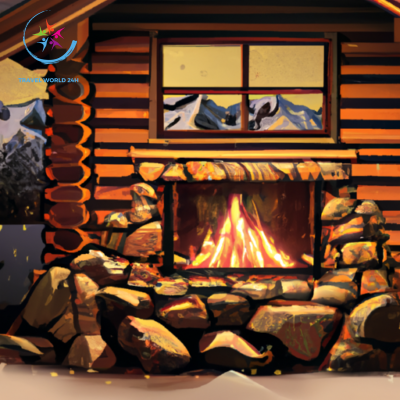 An image that captures the serene beauty of a cozy cabin nestled amidst the majestic Rocky Mountains, with snow-capped peaks towering above, a crackling fireplace inside, and a warm glow illuminating the surrounding wilderness