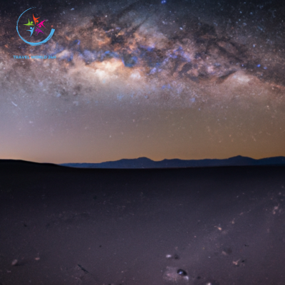 Rizing image of the vast, pitch-black Atacama Desert, with an endless expanse of shimmering stars overhead, casting a soft glow that illuminates the barren landscape, inviting you to embark on a celestial journey