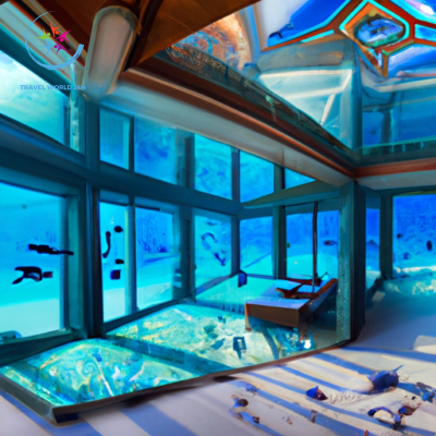 An image showcasing an extravagant underwater hotel room in Dubai